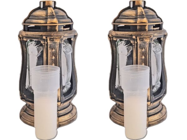 ZNICZ ZNICZE LAMPION NA GRÓB ZESTAW 2 SZTUKI FLM ZŁOTO +WKŁAD