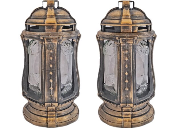 ZNICZ ZNICZE LAMPION NA GRÓB ZESTAW 2 SZTUKI FLM ZŁOTO +WKŁAD