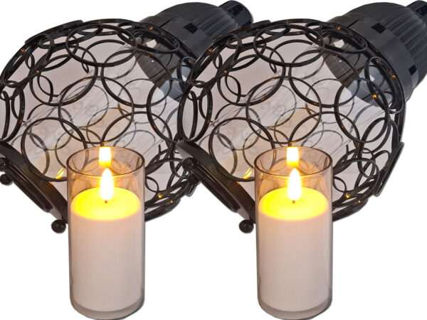 ZNICZ LAMPION ZESTAW 2 SZTUKI NA GRÓB KULA KÓŁKA CZARNY+ŚWIECA LED