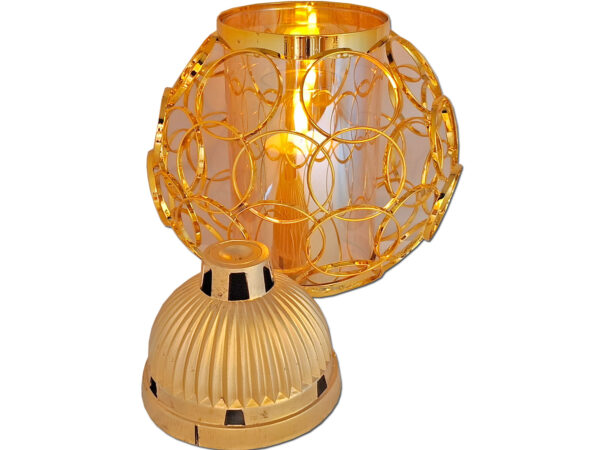 ZNICZ LAMPION NA GRÓB KULA KÓŁKA ZŁOTO+ŚWIECA LED