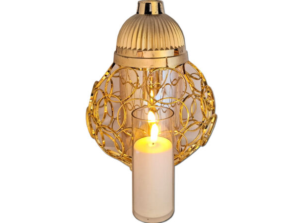 ZNICZ LAMPION NA GRÓB KULA KÓŁKA ZŁOTO+ŚWIECA LED