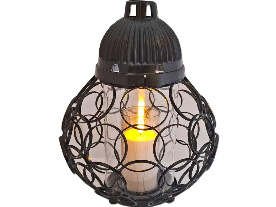 ZNICZ LAMPION NA GRÓB KULA KÓŁKA CZARNY+ŚWIECA LED