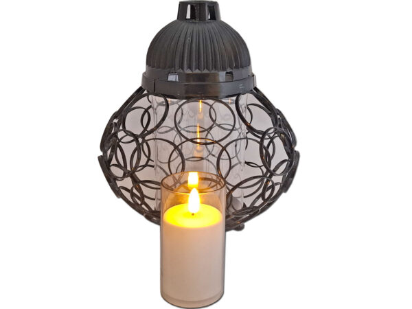 golden-czar-sw-szkl3.jpg ZNICZ LAMPION NA GRÓB KULA KÓŁKA CZARNY+ŚWIECA LED