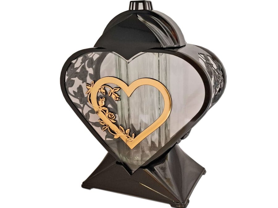 ZNICZ ZNICZE LAMPION NA GRÓB SERCE ZŁOTO AŻUR CZARNY