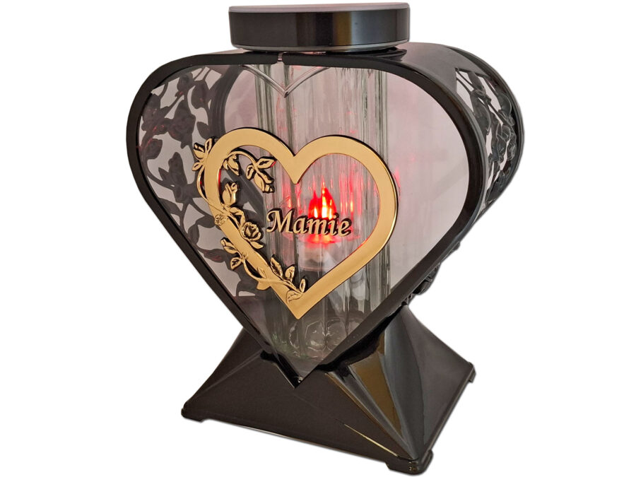 MAMA MAMIE ZNICZ LAMPION SERCE RÓŻA ZŁOTO NA GRÓB SOLARNY FOTOWOLTAICZNY