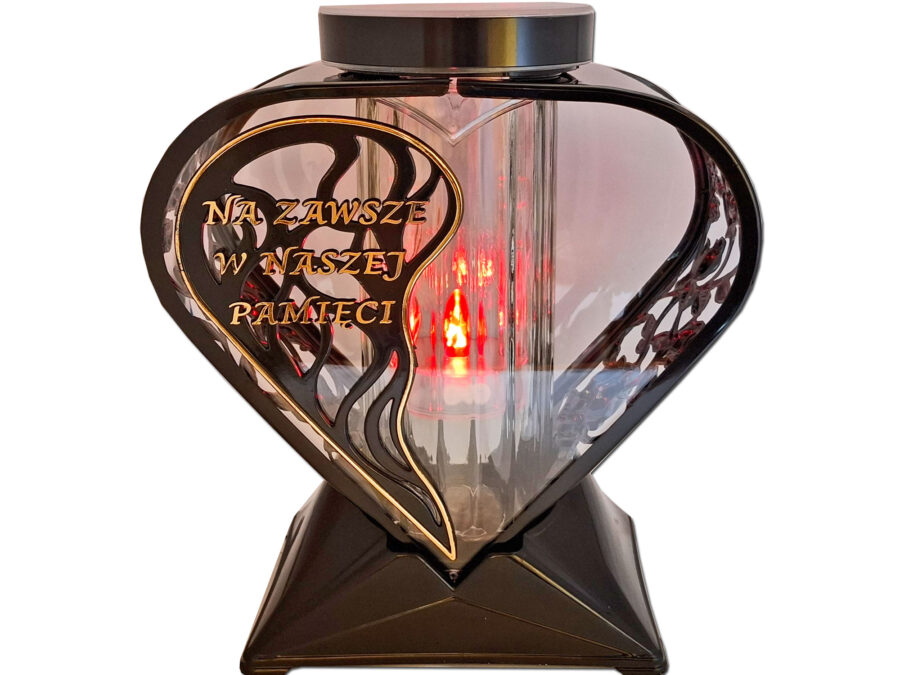 ZNICZ LAMPION SERCE RÓŻA NA ZAWSZE ZŁOTO NA GRÓB SOLARNY FOTOWOLTAICZNY