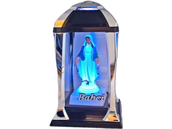 BABCIA BABCI ZNICZ ZNICZE LAMPION LATARNIA NA GRÓB KPL SREBRO+FIGURKA LED