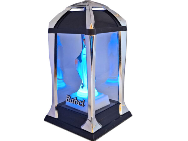 BABCIA BABCI ZNICZ ZNICZE LAMPION LATARNIA NA GRÓB KPL SREBRO+FIGURKA LED