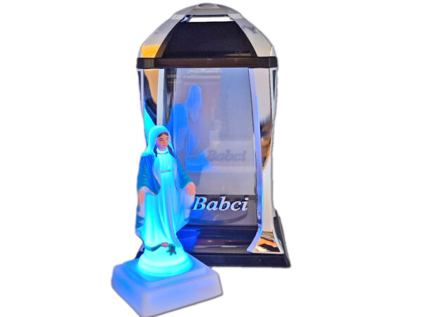 BABCIA BABCI ZNICZ ZNICZE LAMPION LATARNIA NA GRÓB KPL SREBRO+FIGURKA LED