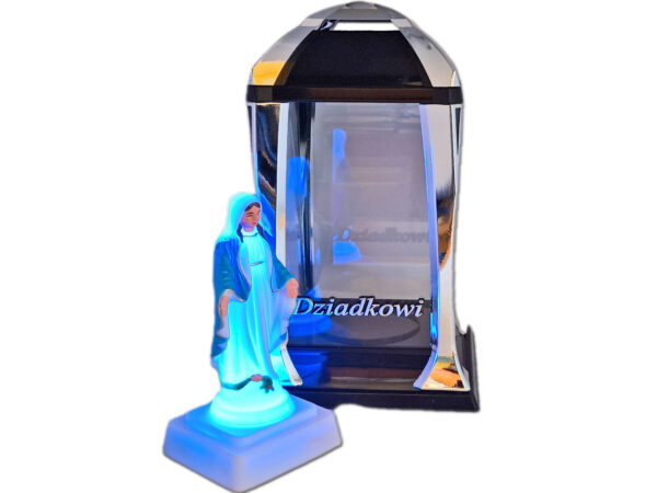 DZIADEK DZIADKOWI ZNICZ LAMPION LATARNIA NA GRÓB KPL SREBRO+FIGURKA LED