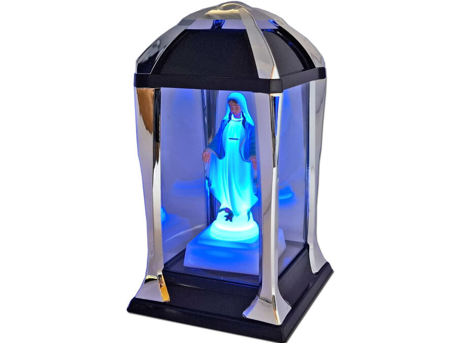 ZNICZ ZNICZE LAMPION LATARNIA NA GRÓB KPL SREBRO+FIGURKA LED