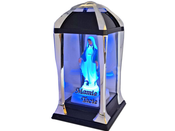 MAMA TATA ZNICZ ZNICZE LAMPION LATARNIA NA GRÓB KPL SREBRO+FIGURKA LED