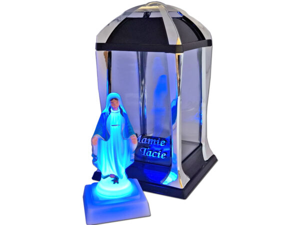 MAMA TATA ZNICZ ZNICZE LAMPION LATARNIA NA GRÓB KPL SREBRO+FIGURKA LED