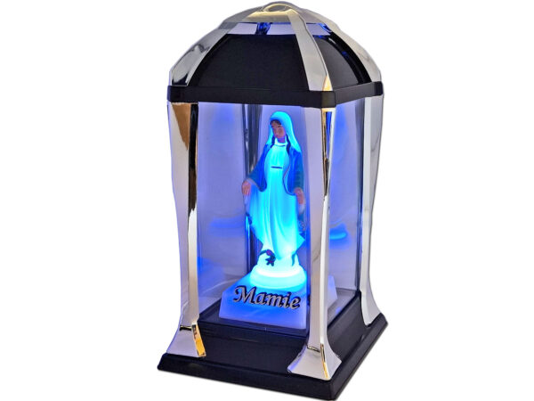 MAMA MAMIE ZNICZ ZNICZE LAMPION LATARNIA NA GRÓB KPL SREBRO+FIGURKA LED