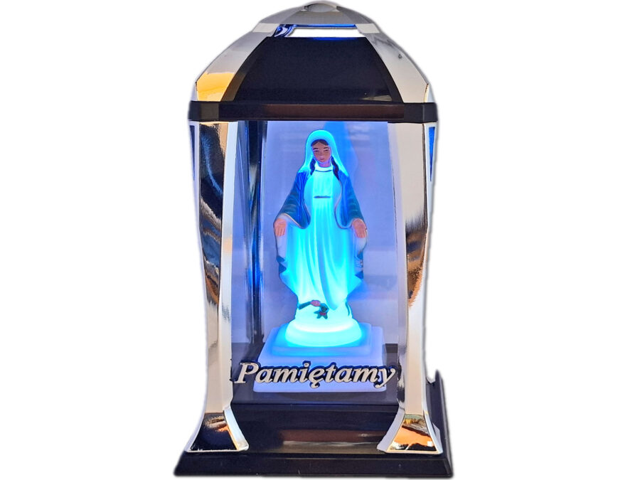 PAMIĘTAMY ZNICZ ZNICZE LAMPION LATARNIA NA GRÓB KPL SREBRO+FIGURKA LED
