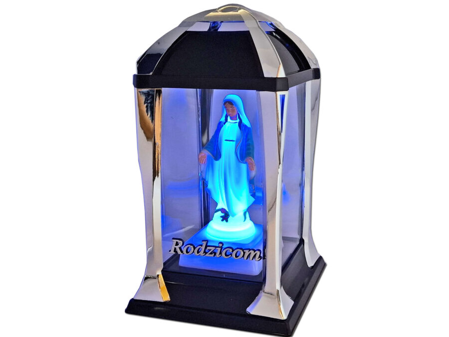 RODZICE RODZICOM ZNICZ ZNICZE LAMPION LATARNIA NA GRÓB KPL SREBRO+FIGURKA LED