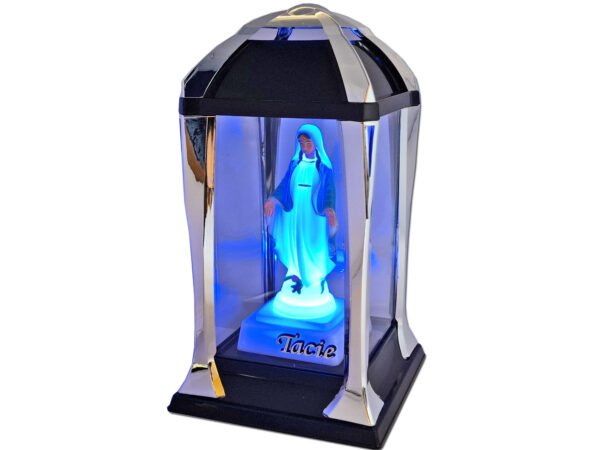 TATA TACIE ZNICZ ZNICZE LAMPION LATARNIA NA GRÓB KPL SREBRO+FIGURKA LED