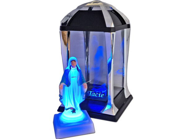 TATA TACIE ZNICZ ZNICZE LAMPION LATARNIA NA GRÓB KPL SREBRO+FIGURKA LED