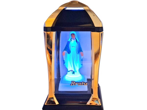 BRAT BRATU ZNICZ ZNICZE LAMPION LATARNIA NA GRÓB KPL ZŁOTO+FIGURKA LED