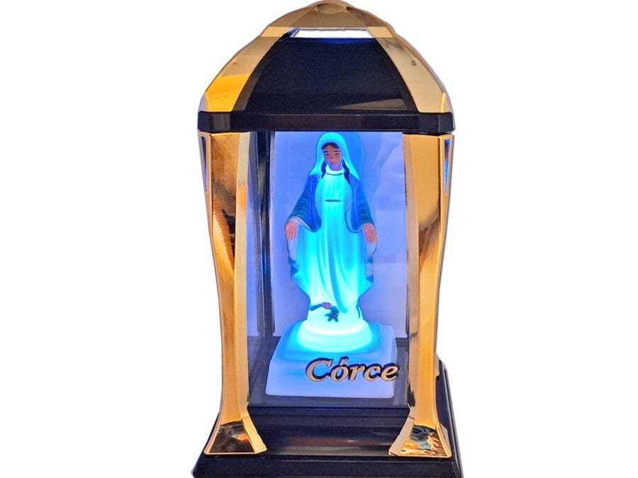 CÓRKA CÓRCE ZNICZ ZNICZE LAMPION LATARNIA NA GRÓB KPL ZŁOTO+FIGURKA LED