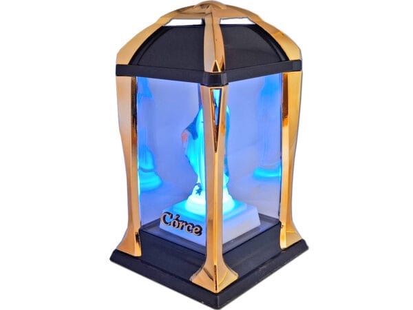 CÓRKA CÓRCE ZNICZ ZNICZE LAMPION LATARNIA NA GRÓB KPL ZŁOTO+FIGURKA LED