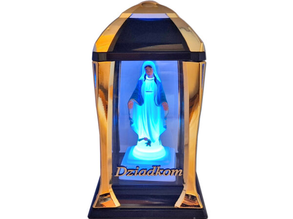 DZIADKOM DZIADKI ZNICZ LAMPION LATARNIA NA GRÓB KPL ZŁOTO+FIGURKA LED