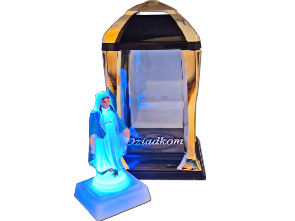 DZIADKOM DZIADKI ZNICZ LAMPION LATARNIA NA GRÓB KPL ZŁOTO+FIGURKA LED