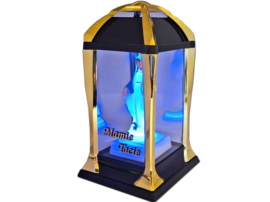 MAMA TATA ZNICZ ZNICZE LAMPION LATARNIA NA GRÓB KPL ZŁOTO+FIGURKA LED