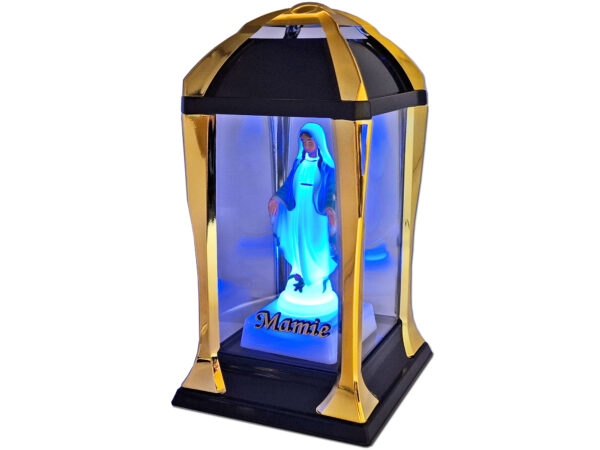 MAMA MAMIE ZNICZ ZNICZE LAMPION LATARNIA NA GRÓB KPL ZŁOTO+FIGURKA LED