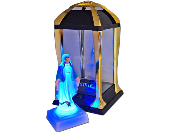 MAMA MAMIE ZNICZ ZNICZE LAMPION LATARNIA NA GRÓB KPL ZŁOTO+FIGURKA LED