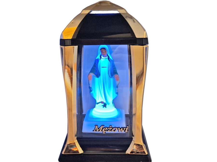 MĄŻ MĘŻOWI ZNICZ ZNICZE LAMPION LATARNIA NA GRÓB KPL ZŁOTO+FIGURKA LED