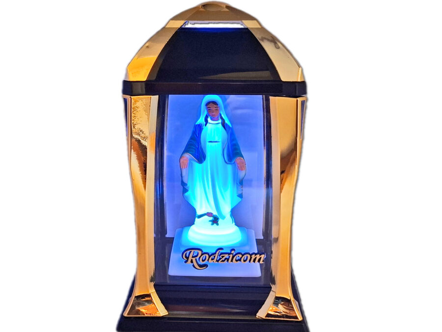 RODZICE RODZICOM ZNICZ LAMPION LATARNIA NA GRÓB KPL ZŁOTO+FIGURKA LED