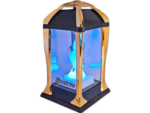 kaplica-kub-zl-sios-fig2.jpg SIOSTRA SIOSTRZE ZNICZ LAMPION LATARNIA NA GRÓB KPL ZŁOTO+FIGURKA LED