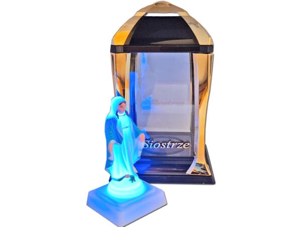 kaplica-kub-zl-sios-fig3.jpg SIOSTRA SIOSTRZE ZNICZ LAMPION LATARNIA NA GRÓB KPL ZŁOTO+FIGURKA LED