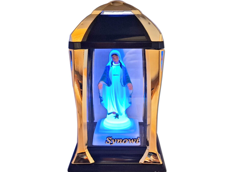 SYN SYNOWI ZNICZ ZNICZE LAMPION LATARNIA NA GRÓB KPL ZŁOTO+FIGURKA LED
