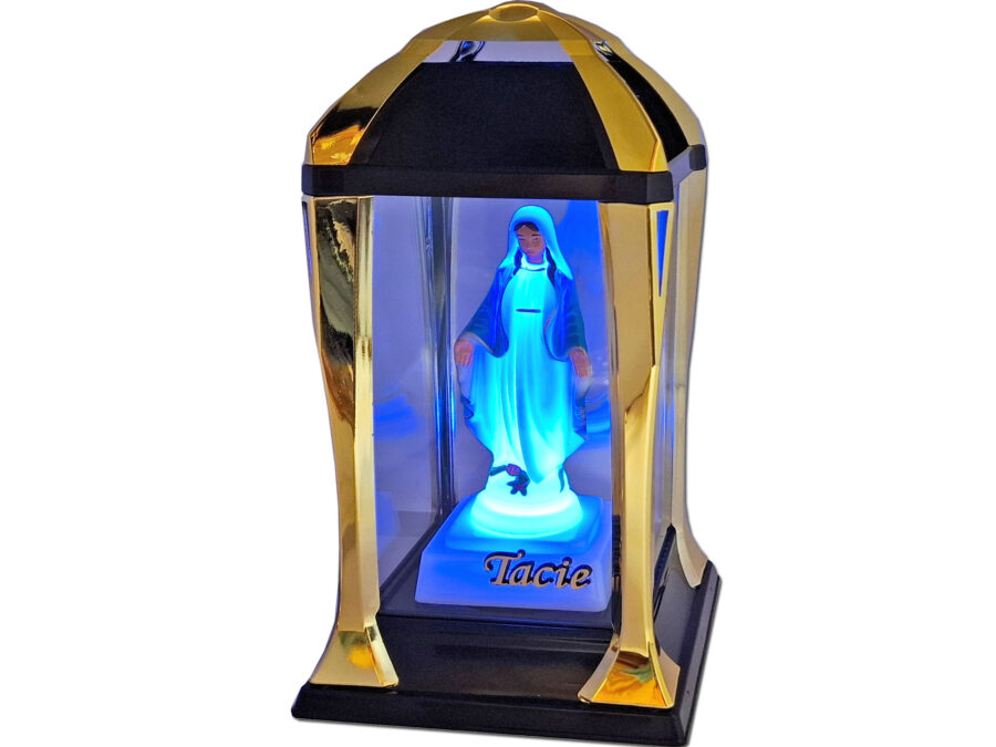 TATA TACIE ZNICZ ZNICZE LAMPION LATARNIA NA GRÓB KPL ZŁOTO+FIGURKA LED