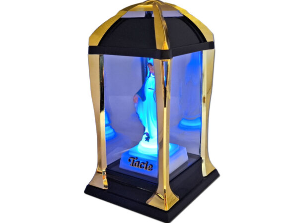 TATA TACIE ZNICZ ZNICZE LAMPION LATARNIA NA GRÓB KPL ZŁOTO+FIGURKA LED