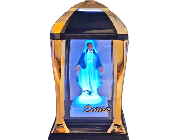 ŻONA ŻONIE ZNICZ ZNICZE LAMPION LATARNIA NA GRÓB KPL ZŁOTO+FIGURKA LED