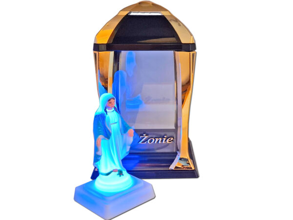 ŻONA ŻONIE ZNICZ ZNICZE LAMPION LATARNIA NA GRÓB KPL ZŁOTO+FIGURKA LED
