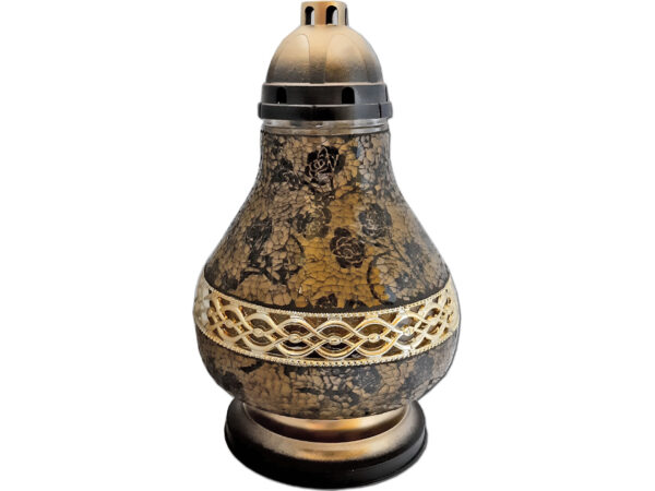 ZNICZ LAMPION KARAFA NA GRÓB PASEK ZŁOTO-CZARNE RÓŻYCZKI+WKŁAD