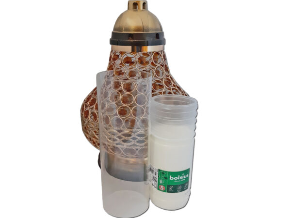 ZNICZ ZNICZE LAMPION NA GRÓB KARAFA VIP ZŁOTO-BURSZTYN+WKŁAD