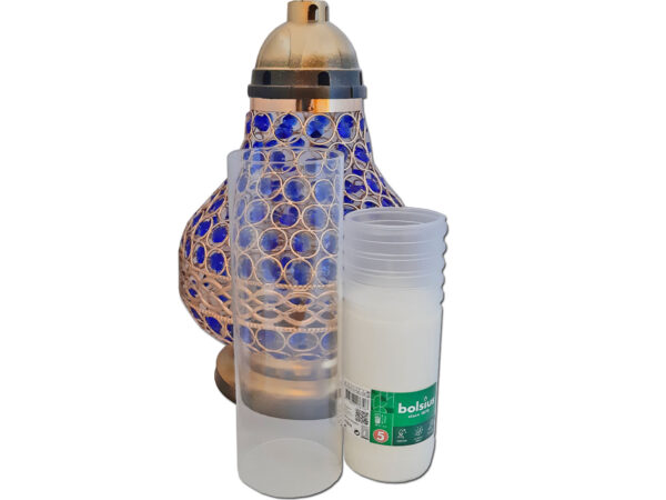 ZNICZ ZNICZE LAMPION NA GRÓB KARAFA VIP ZŁOTO-NIEBIESKA+WKŁAD