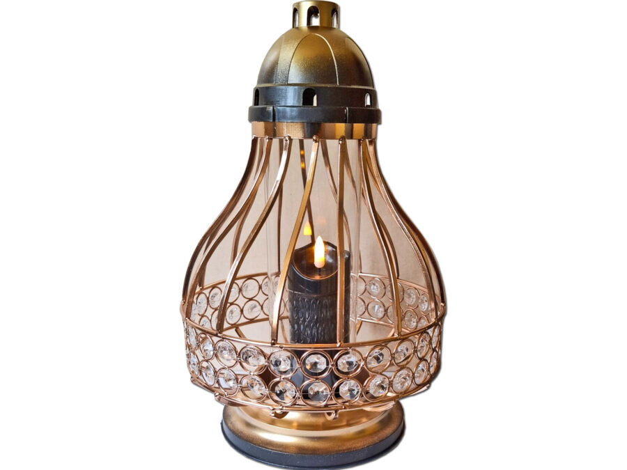 ZNICZ ZNICZE LAMPION NA GRÓB KARAFA VIP ZŁOTO 70+ŚWIECA LED CZARNA