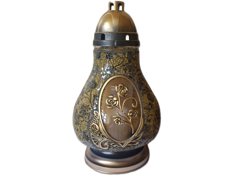 ZNICZ ZNICZE LAMPION NA GRÓB KARAFA RÓŻA ZŁOTO-CZARNA+WKŁAD