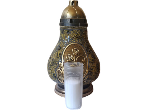 ZNICZ ZNICZE LAMPION NA GRÓB KARAFA RÓŻA ZŁOTO-CZARNA+WKŁAD