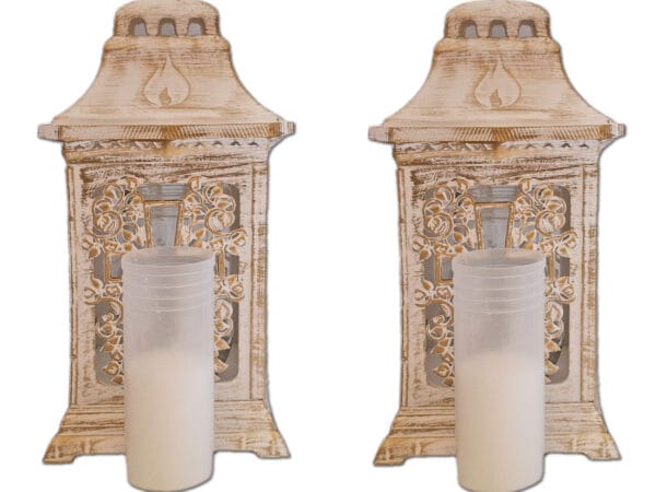 ZNICZ ZNICZE LAMPION NA GRÓB ZESTAW 2 SZTUKI KATEDRA KRZYŻ BIAŁO-ZŁOTY+WKŁAD