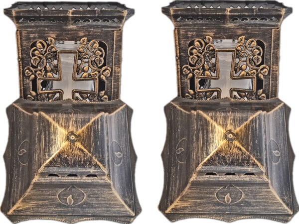 ZNICZ ZNICZE LAMPION NA GRÓB ZESTAW 2 SZTUKI KATEDRA KRZYŻ ZŁOTO +WKŁAD