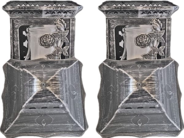 ZNICZ ZNICZE LAMPION NA GRÓB ZESTAW 2 SZTUKI KATEDRA RÓŻA SREBRO+WKŁAD