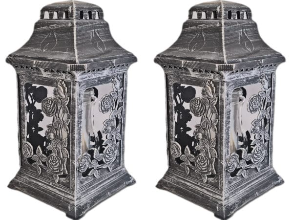 ZNICZ ZNICZE LAMPION NA GRÓB ZESTAW 2 SZTUKI KATEDRA RÓŻA SREBRO+WKŁAD