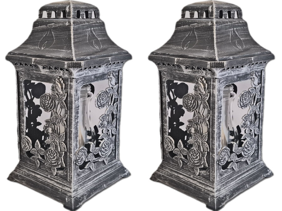 ZNICZ ZNICZE LAMPION NA GRÓB ZESTAW 2 SZTUKI KATEDRA RÓŻA SREBRO+WKŁAD